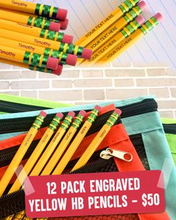 12 Pack Engraved Yellow HB Pencils