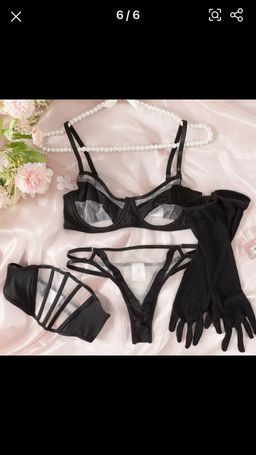 Hollow Black and White Stripe Fishbone 3 piece set sexy underwear 