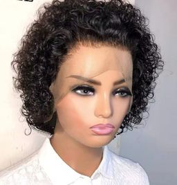 Curly Huma Hair Pixie Short Bob Wig 13*1 Lace , Pre Plucked Hairline