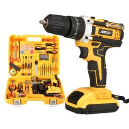 Set of 124pcs Portable Hand Tools Cordless Impact Drill Wireless Battery Power Screw Drivers Electric Torque Screwdriver Kits