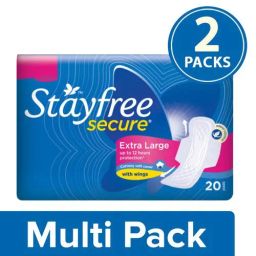 STAYFREE Sanitary Pads - Secure XL Cottony Soft With Wings, 2x20 Pads Multipack