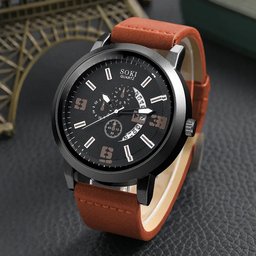 6272 4 pcs/Set Casual Leather Strap Number Date Quartz Wristwatch Man Simple Sport Style Male Clock