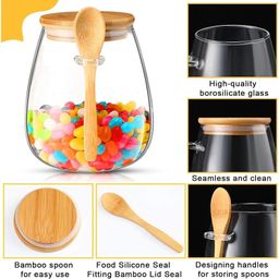 Glass spice/ Storage Canister with Wooden Spoon 