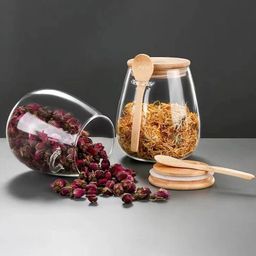 Glass spice/ Storage Canister with Wooden Spoon 
