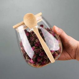 Glass spice/ Storage Canister with Wooden Spoon 