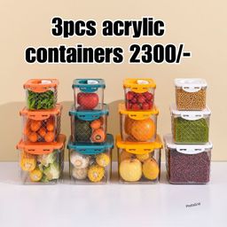 3pcs heavy acrylic fridge storage containers 