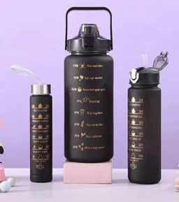 Black themed motivational water bottles 3pcs set