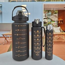 Black themed motivational water bottles 3pcs set