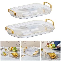 Acrylic rectangular Vanity Tray with Gold Handles