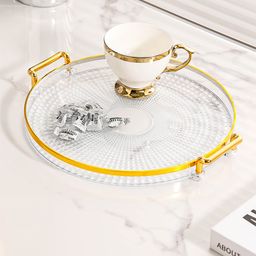 Acrylic Round Vanity Tray with Gold Handles