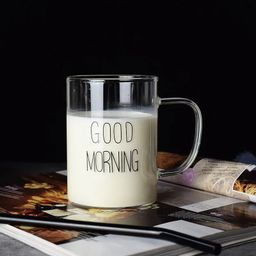 Good Morning Printed Glass Mug with Handle 