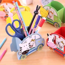 Wooden cartoon car shaped pen holder