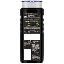 NIVEA Active Clean Shower Gel With Active Charcoal For Body, Face & Hair, 500 ml