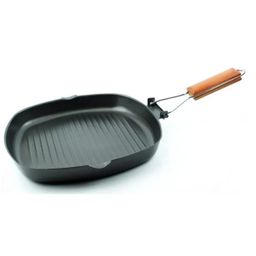 Non stick square steak pan with wooden handle 