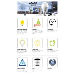 AGARO Smart LED Bulb - Cool Daylight White, Round, 12 Watts, B22 Base, 1 pc