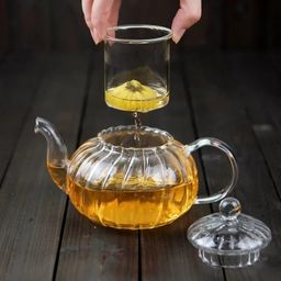 Stripped High Borosilicate glass tea/Coffee pot with stainless steel glass filter infuser 