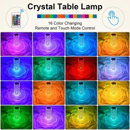 Crystal Touch Night Light (16 Colors) - Rose Diamond Table Lamp with Remote Control,