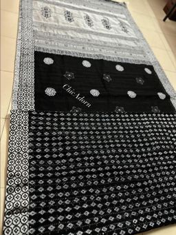 Aarong Cotton Black Color Block Print Saree