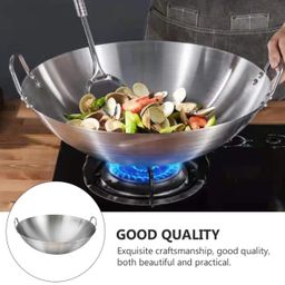 Thickened heavy gauge aluminum two  sided-handle wok frying pan