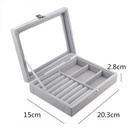 Velvet Carrying Case with Glass Cover Flocking Jewelry Storage Box