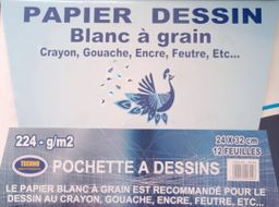 Papier dessin blanc 24x32cm - 224g/m² - CANSON "C" à Grain - Pochette 12 feuilles