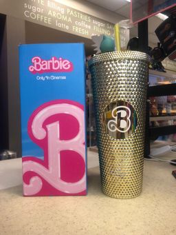 Barbie Style Studded Tumbler Water Cup With Straw 