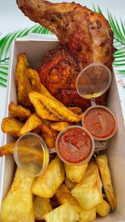 Grilled Chicken,  Yam Chips & Plantain 