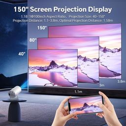 Mini Projector with WIFI 6 and Bluetooth, 4K 1080P Support Portable Projector 180° Rotatable 140'' Screen Movie Projector Auto Keystone Compatible for Laptop, PC, Smartphone (White) 