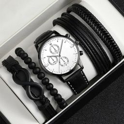 5/3pcs Watch + Bracelet 2024 Minimalist Men's Fashion Leather Strap Watches Simple Men Business Quartz Watch Relogio Masculino  