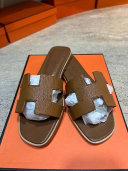 Hermes Oran Slide Sandals In Epsom Calfskin