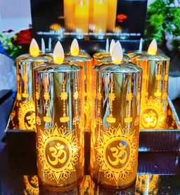 Beautiful Om Printed Flameless Flickering Candle  ( 12 piece Box ) size : 6Inch