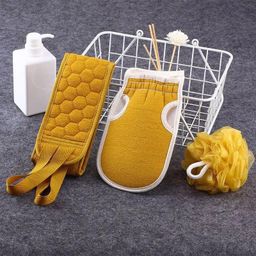 Three-Piece Bath Flower Pull Back Strip Scrubbing Glove Set