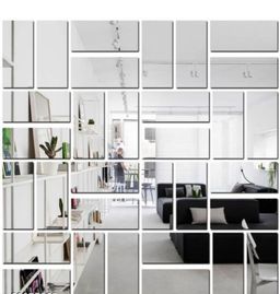 Rectangle Mirror 🪞 Stickers For Decoration (15cm*6cm)-Silver Colour - (10 Piece Set)