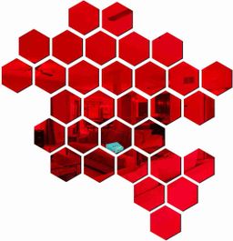 Red Colour Hexagon Mirror 🪞 Stickers For Decoration-(12cm*11cm)- (10 Piece Set)