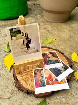 10 big Square Polaroids and 5 Small with Wooden Stand