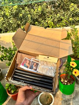 Diwali kit  One Table Candle set, 1 Jute Bag, 1 Wooden Stand, 10 Polaroids & also Customize  Your Box
