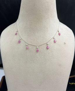 Real gf ruby with freshwater Pearl in Sterling silver necklace 