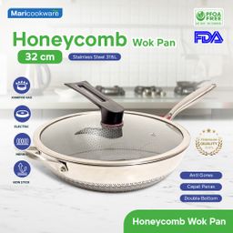 STAINLESS 316L HONEY COMB WOK PAN 32CM + LID