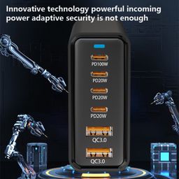 200W GaN 4 Type-C 2 USB Multi Ports Sharing Desktop Charger, Plug:UK Plug White