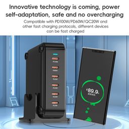 240W GaN 6-Ports USB-C / Type-C Multi Sharing Desktop Charger, Plug:UK Plug Grey