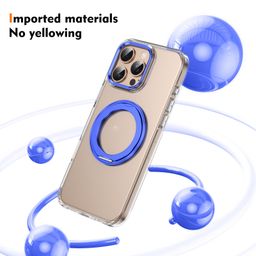 For iPhone 16 Pro Max Ice-Cold Rotating Ring Holder PC MagSafe Phone Case Blue