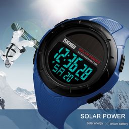  Fashion Solar Power Outdoor Sports Watch Multifunctional 50m Waterproof Men Digital Watch(Black)