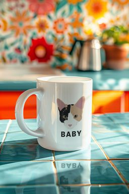 Taza blanca dibujo carita de mascota