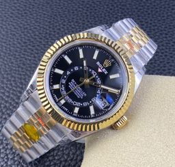 Super Clone Sky-Dweller 42MM Two-Tone Gold & Steel, Black Dial, Jubilee 