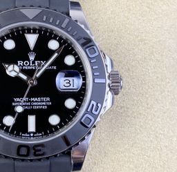 Super Clone Yacht-Master 42mm 226659 Best Edition Black Dial 3D Black Ceramic Bezel on Black Oysterflex Strap