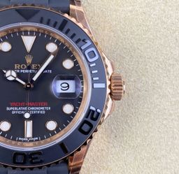 Super Clone Yatch-Master 126655 Rose Gold Case Black Dial 3D Ceramic Bezel on Oysterflex Strap