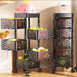 Heavy-duty 5tier Square Multi-layer Basket Storage Rack for Fruits and Vegetable