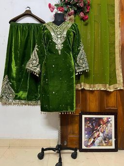 3pc Velvet Kurti Palazzo Set