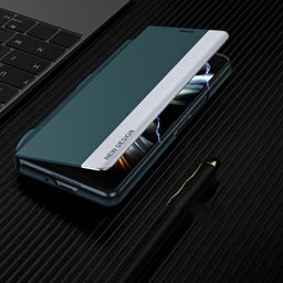 For Samsung Galaxy Z Fold 5 5G Side Electroplating Adsorption Ultra-thin Leather Phone Case with Pen Green