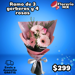 RAMO DE 3 GERBERAS Y 4 ROSAS